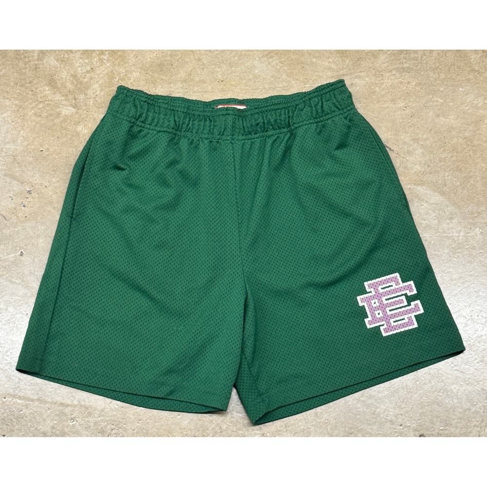 Size Large - Eric Emanuel EE Basic Short Green Purple Pixel Logo Mesh Shorts